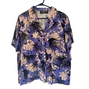 Silk Coastal  Vacation Button Up Blouse Size Large‎